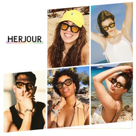 HERJOUR Trendy Retro Square Sunglasses Womens Mens 70s Sunnies Classic Vintage Sun Glasses AR82252