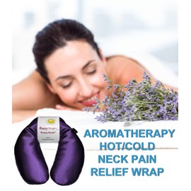 Happy Wraps Microwavable Herbal Neck Wrap - Hot Cold Aromatherapy Neck Warming Pillow - Heating Pad for Migraines, Stress, Gifts for Women, Birthdays, Christmas and Free Sleep Mask - Amethyst Satin
