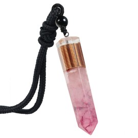 mookaitedecor Hexagon Column Pendant Necklace for Men and Women, Tumbled Stone Healing Stone Jewellery with Adjustable Chain 46-62 cm, Rose Quartz Stone Fabric, Quartz