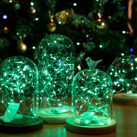 SINAMER 12-Pack LED Fairy Lights 7 Feet Battery Powered Waterproof Silver Wire 20 Slim Copper Wire Pastel Lights for DIY Wedding Party Bedroom Patio Easter Christmas (Green)