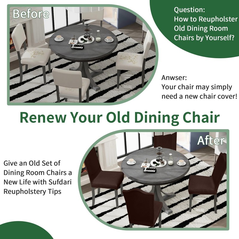 Sufdari Dining Chair Covers Set of 6 - Non-Slip Spandex