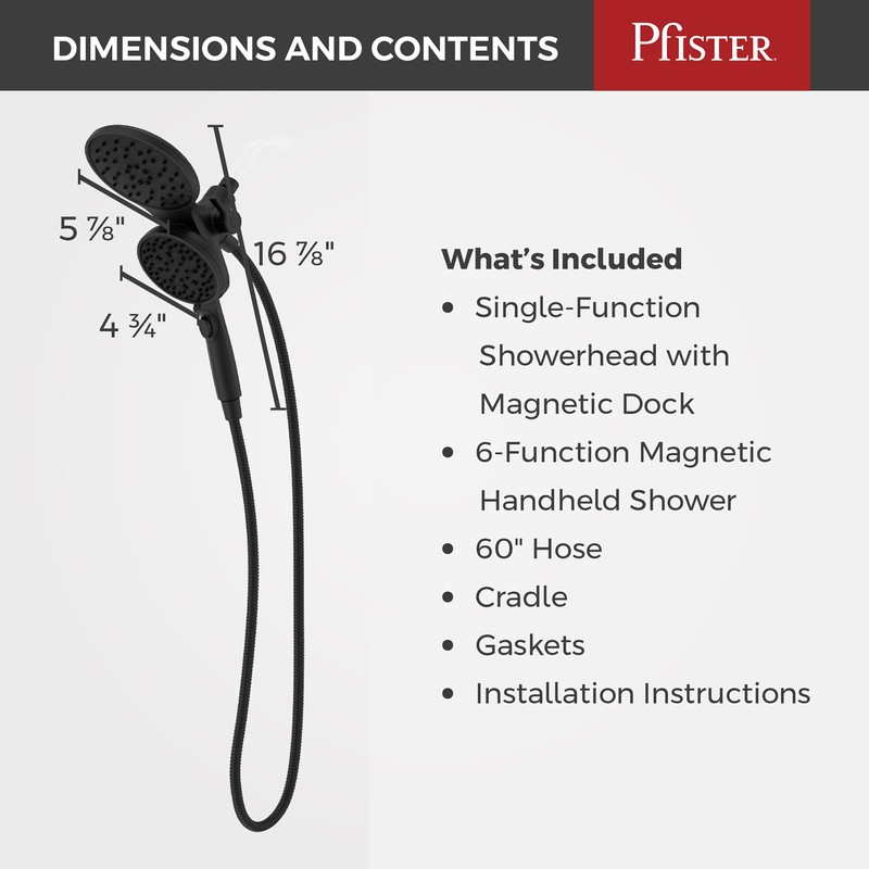 Pfister HydroFuse Shower Head and Handheld Combo, Hose Included, Magnetic