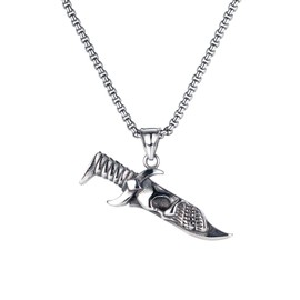 jonline24h Mens Womens Stainless Steel Skull Knife Punk Rock Pendant Black Silver Necklace