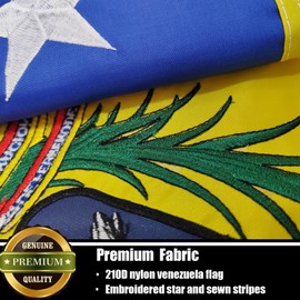 Nuibers Venezuela Venezuelan Flag 3x5 FT for Outside, Heavy Duty 210D Nylon Bolivarian Republic 8 Star Flags Outdoor, Embroidered Star Sewn Stripes Long Lasting Venezuela Flag Brass Grommets