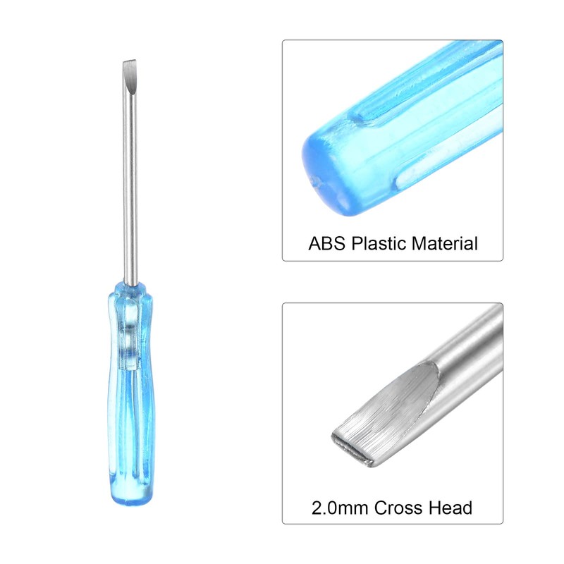 sourcing map Mini Slotted Screwdriver, 2.0mm Flat Head 65mm Length