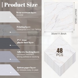 48 Pieces Vinyl Flooring Peel and Stick Floor Tile Stick on Floor Tile Self Adhesive Waterproof Bathroom 12 x 12 Inch Floor Tile for Bathroom Kitchen Bedroom Living Room (Brief)