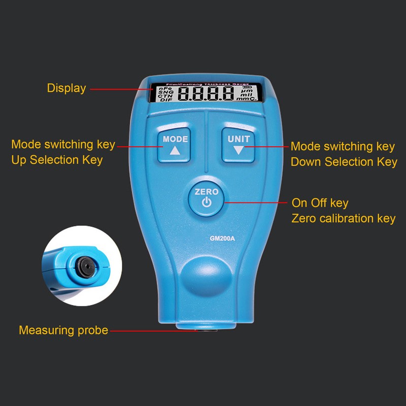 Paint Thickness Meter 0.01mils Resolution Digital Display Coating Depth Gauge
