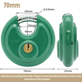 Unity Keyed Alike Padlock Stainless Steel Disc Padlock 2-3/4" (70mm) Standard Self Storage Management Lock Truck, Container, Trailer, Warehouse, Van and Fence (15, Green)
