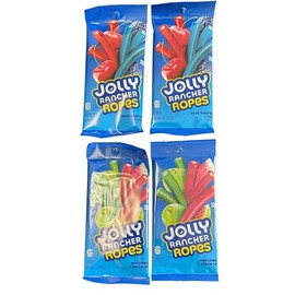 Joly Ranch Assorted Fruity Candy Ropes – 2 Watermelon/Green Apple, 2 Blue Raspberry, Cherry – Soft Chewy Candy Snacks 4 PACK - large shareable movie size 6 OZ Bags.