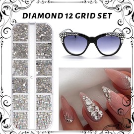 ZUWIJEQ Pack of 2400 Rhinestones for Nails, Nail Glitter, Sequins, Nail Stickers with Crystals, Diamonds for Nail Art, Including Rhinestone Picker Tweezers, Multicoloured Various Sizes