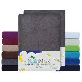 NatureMark 2er Pack Kinder FROTTEE Spannbettlaken, Spannbetttuch kuschelig weich, für Babybett und Kinderbett | 70x140 cm - Anthrazit grau