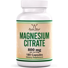 Magnesium Citrate 800mg, 180 Capsules, Digestion & Constipation Support, Vegan Safe, Non-GMO, Double Wood Supplements