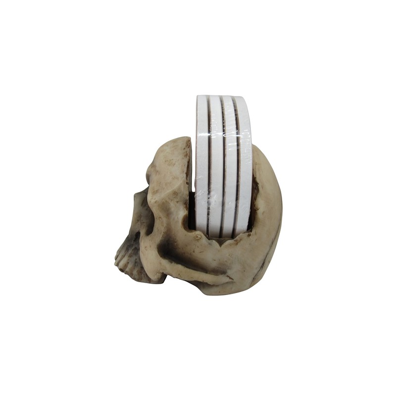 DWK Decorative Skull Holder with Drink Absorbent Coasters | 4