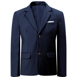 A&J DESIGN Boys Blazer Formal Suits Wedding Jacket Outfit Dress Solid Color Set, 10 Years, Navy Blue