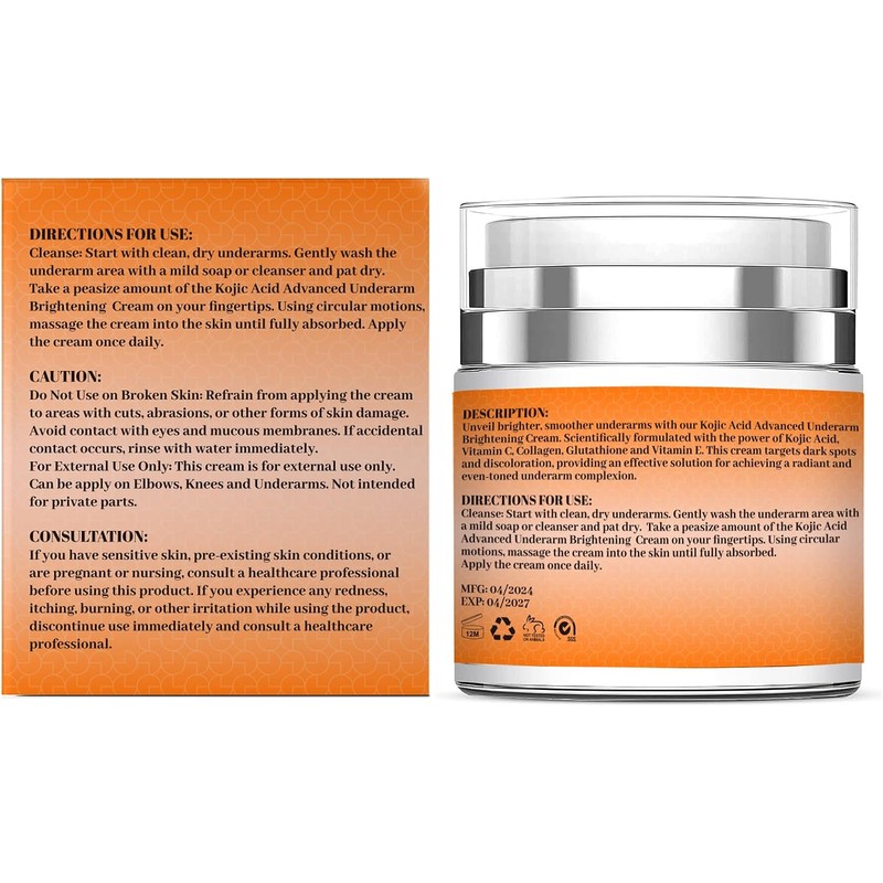 Crema iluminadora avanzada para axilas con ácido kójico Glutatión Ácido