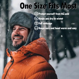 Eomsezer Heated Trapper Hat Warm Winter Hats with 7.4V Rechargeable Battery, Faux Fur Hunting Outdoor Hat for Men Women Navy Blue