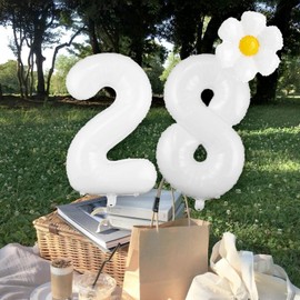 YFHVJTKO 32 Inch White Number 28 Daisy Balloons Set，28th Birthday Party Decorations, 28 Daisy Balloons, Daisy Foil Balloons for Party, Birthday, Baby Shower, Wedding Décor,Daisy Party Supplies 28