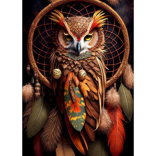 DAERLE Diamond Painting Dream Catcher Owl, Diamond Painting Pictures Owl, DIY Diamond Full Screen, Painting by Numbers Adults, Children, 5D Diamond Painting for Wall Decoration, 30 x 40 cm