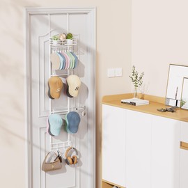 VITVITI Over the Door Hat Rack Organizer, 4 Tier Cowboy Baseball Cap Hat Rack for Door Wall Mounted, Metal Over Door Hanging Hat Organizer for Closet Bedroom, White