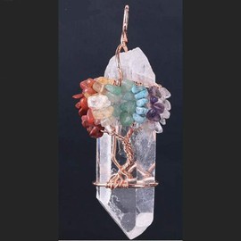 WooJoo Tree of Life Tree of Life Hand Polished Natural Crystal Gemstone Copper Seven Stone Healing Stone Health Luck Purification Good Luck Amulet Power Stone Pendant Necklace for Men Women Feng Shui