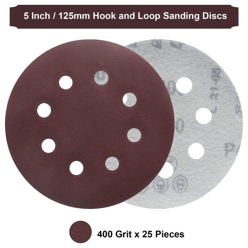 Qjaiune 25PCS 5 Inch Sanding Discs Hook and Loop 400