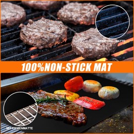 DIKER BBQ Grill Mat, Non-Stick 40 x 33 cm Grill Mats, Baking Mat for Charcoal & Baking, Baking Paper, Reusable, Permanent Baking Foil for Oven, Great Over Coal, Gas, Weber Style Grills Barbecue