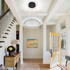 Modern LED Chandelier 1 Ring 8.7in Pendant Lighting for Kitchen Island Dimmable LED Pendant Ceiling Light Black Hanging Light Fixtures with Remote for Dining Room Bedroom Living Room