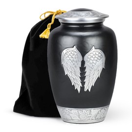 Angel Wings Cremation Urn for Human Ashes | Large Cremation Urn with Velvet Beg for Loved One's Ashes | Human Cremation Urns for Ashes - Adults, Male & Female | Burial & Decoration & Funeral (Black)