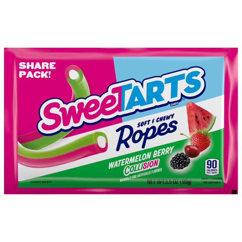 SweeTARTS Ropes, Candy, Watermelon Berry Collision, Soft and Chewy, 3.5