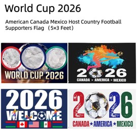Shrandi World Cup 2026 Merchandise, bandera de la Copa Mundial 2026, decoraciones de la Copa Mundial para fiestas, fotomatones y eventos de fútbol, cartel de patio de 5 x 3 pies, bandera de jardín al