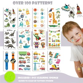 Sugeru 100+ Tattoos Children's Skin-Friendly, Luminous Tattoos Stick-On Stickers Kids, Children's Tattoo Boys Girls, Party Bag Children's Birthday Party Bag - Plant Extract Colour (Luminous Mix)