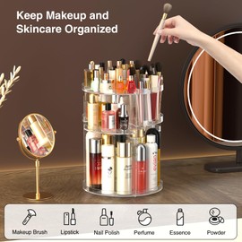 Famitree 360° Rotating Makeup Organizer, DIY 7 Adjustable Layers Spinning Holder, Large Capacity Cosmetic Storage Box Skincare Perfume Organizer for Vanity Countertop (Small Ultra Clear)