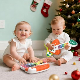 Toddler Baby Guitar Piano Keyboard for 1-3, Touch Baby Piano Guitar Toy for 1 Year Old Musical Toy w/ 3 Modes, Light, Melodies, Music Cards, Adjustable Volume, Birthday Christmas for 1-3 Yrs Old