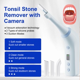 Electronic Tonsil Stone Remover with Camera, Tonsil Stone Removal Kit, 3 Suction Levels, Tonsil Stone Vacuum, Oral Care for Mouth Health, USB Rechargeable(Blue)