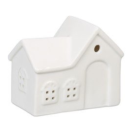 Relaxdays Ceramic Tea Light House, Light House for 1 Tea Light, H x W x D: 9 x 11 x 6 cm, Tea Light Holder House, White