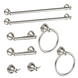 Newfun 8-Pieces Brushed Nickel Bathroom Accessories Set Towel Racks for Bathroom - Bathroom Hardware Set,2 * 24 Inch Towel Bar for Bathroom 2*Toilet Paper Holder 2* Towel Ring Towel Holders 2* Hook