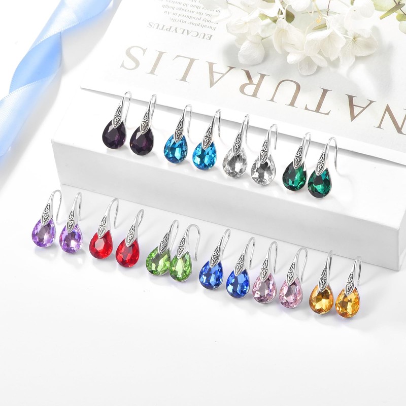 Granet Earrings 925 Sterling Sliver January Birthstone Earrings Celtic Knot