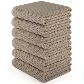 HOMYTOP Large Kitchen Hand Towels,6 Pack Cotton Waffle Weave Dish Towel for Drying, Cleaning Cloth for Kitchen Dishes - Extra Absorbent and Soft - 16 x 28 inch (Brown-6 Pack)