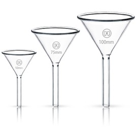 HUAOU 3pcs Glass Funnel Sets, 3.3 Borosilicate Glass Short Stem, Heavy Wall, Spice Funnel for Kitchen Use Filling Bottles, Filter Oil Funnels for Science Labs Powder (50mm+75mm+100mm)