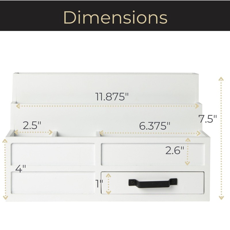 BLU MONACO White Desktop Organizer with Drawer – Paper Wood