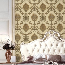 9.5X0.53M 6 Colors Luxury Gold Damask Waterproof Embossed Textured PVC Wallpaper Murals Roll for Bedroom Livingroom 1.73' W x 31.2' L=5.035㎡ (54sq.ft) (Bronze)