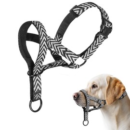 Gentle Dog Head Collar, Breathable No Pull Padded Halter Prevents Pulling, Adjustable Nose Leash with Stripes for Small Medium Large Dogs(L)