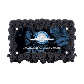 United Pacific 50113 Zinc Diecast Satin Black 3-D Skull Motorcycle License Plate Frame, All Over Skull Design, Gothic License Plate Holder, Heavy-Duty – ONE Unit