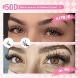 GAQQI Lash Clusters 320Pcs Individual Lashes 50D Mixed 9-16mm Eyelash Clusters C Curl Lash Clusters Look Like Mink Eyelash Extensions Thin Band Soft to Use Self Application(50D-CMIX）