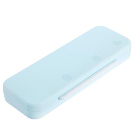 BSTKEY Plastic Double Layers Pencil Box with Lid, Blue Foldable Pencil Holder Organizer Pen Case, School Office Stationery Box for Pencil, Pen, Eraser, Ruler