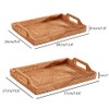 I-lan 2 Pack Rattan Rectangle Serving Basket Tray with Handle-
