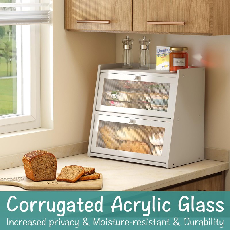 viewcare White Bread Box for Kitchen Counter, Large Bread Box