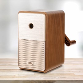 Deli Manual Pencil Sharpener, Auto-in Hand Crank Pencil Sharpener with Adjustable Point for Pencils and Colored Pencils, Pencil Sharpener for Kids, Students, Classroom, Home and Office, Brown
