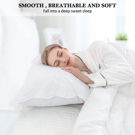 BOSOWOS Quilted Pillow Shams Set of 2, Decorative Microfiber Standard Bed Pillow Shams, Soft Pillow Covers with Envelope Closure (White, 2Pcs:20 x 26inch)