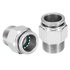 sourcing map Push to Connect Fitting, 2 Pcs 304 Stainless Steel PC Male Straight 1/2" Tube OD x 3/8" NPT Thread Push to Connect Tube Fitting Pneumatic Push Lock Fitting